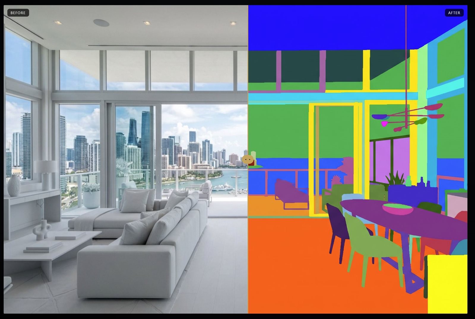 Interior render turned into a colour ID map